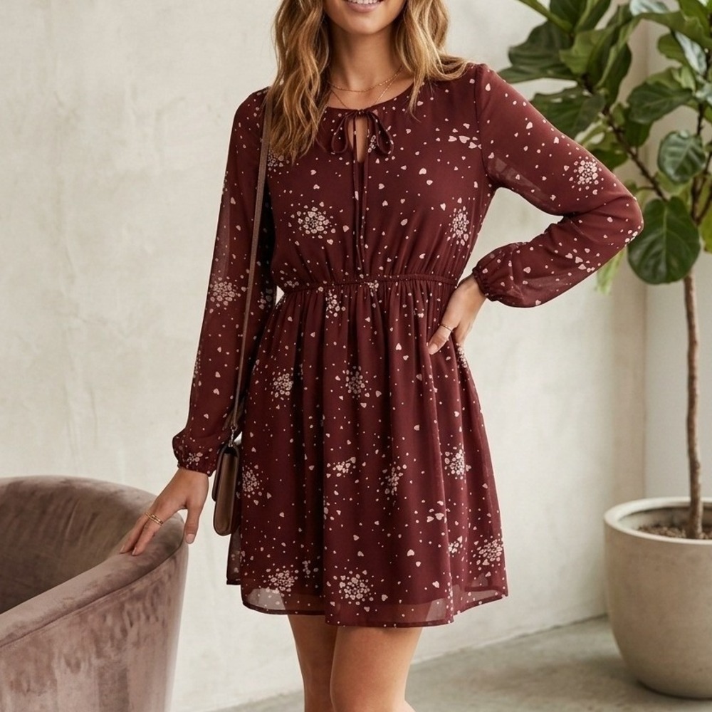 Womens Wild Blue Sadie Robertson Tunic Flare Dress Size Small Maroon/Red Hearts